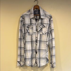 BKE White and Black Plaid Casual Button Down Shirt